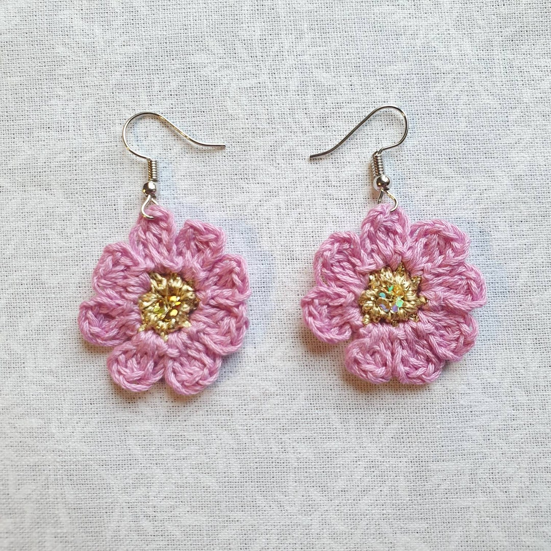 Daisy Crochet Earrings Etsy