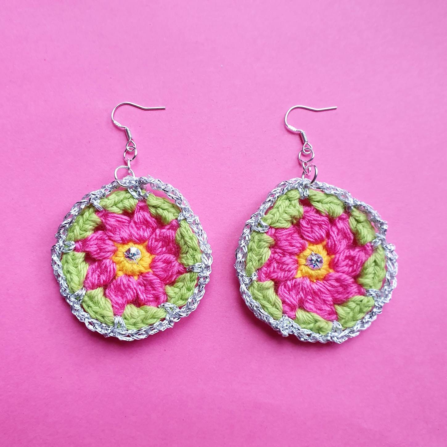 Crochet Mandala Earrings With Swarovski Crystals Etsy