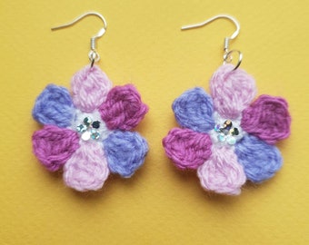 Purple Posie Crochet Earrings