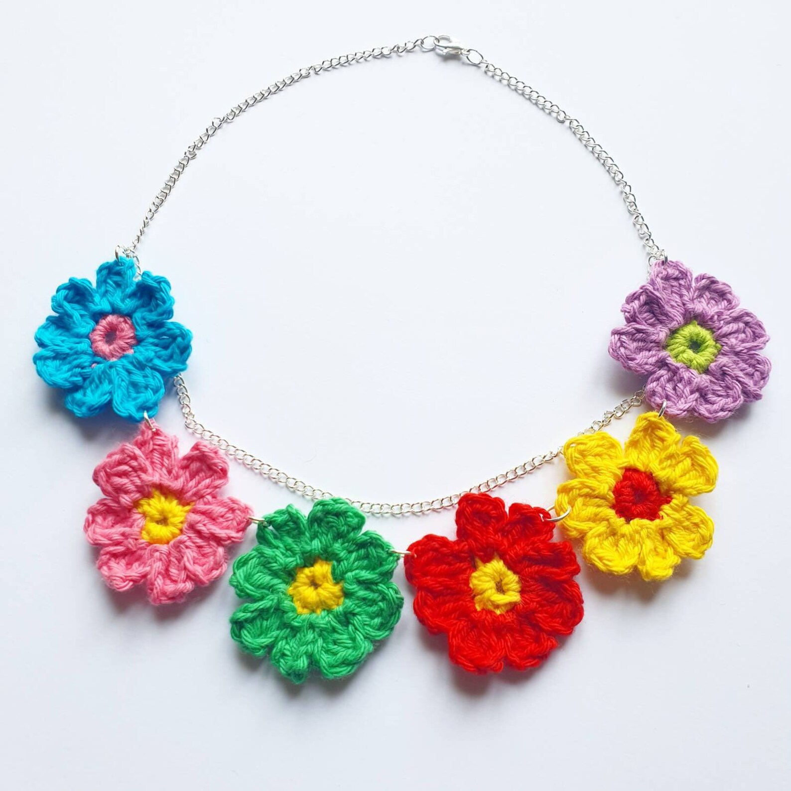 Rainbow Flowers Crochet Necklace and Earrings Set - Etsy