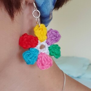 Rainbow Flower crochet Earrings