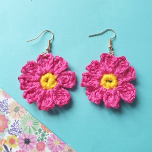 Bright Pink Flower Earrings