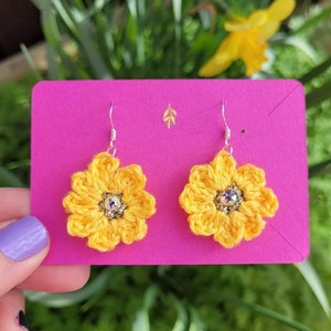 Yellow Flower Crochet Earrings