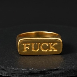 14K gult guld 'Fuck' silverring Skilsmässoring, uppbrottspresent, ring med dåligt ord