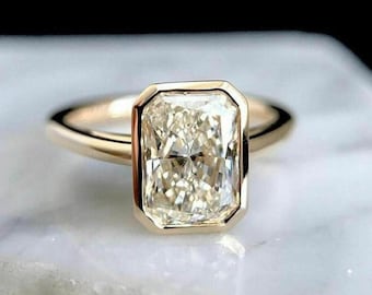 Radiant Cut Moissanite Engagement Ring, 14k Solid Gold Bezel Set Wedding Ring, Classic Solitaire Stackable Proposal Ring, Gift For Lover