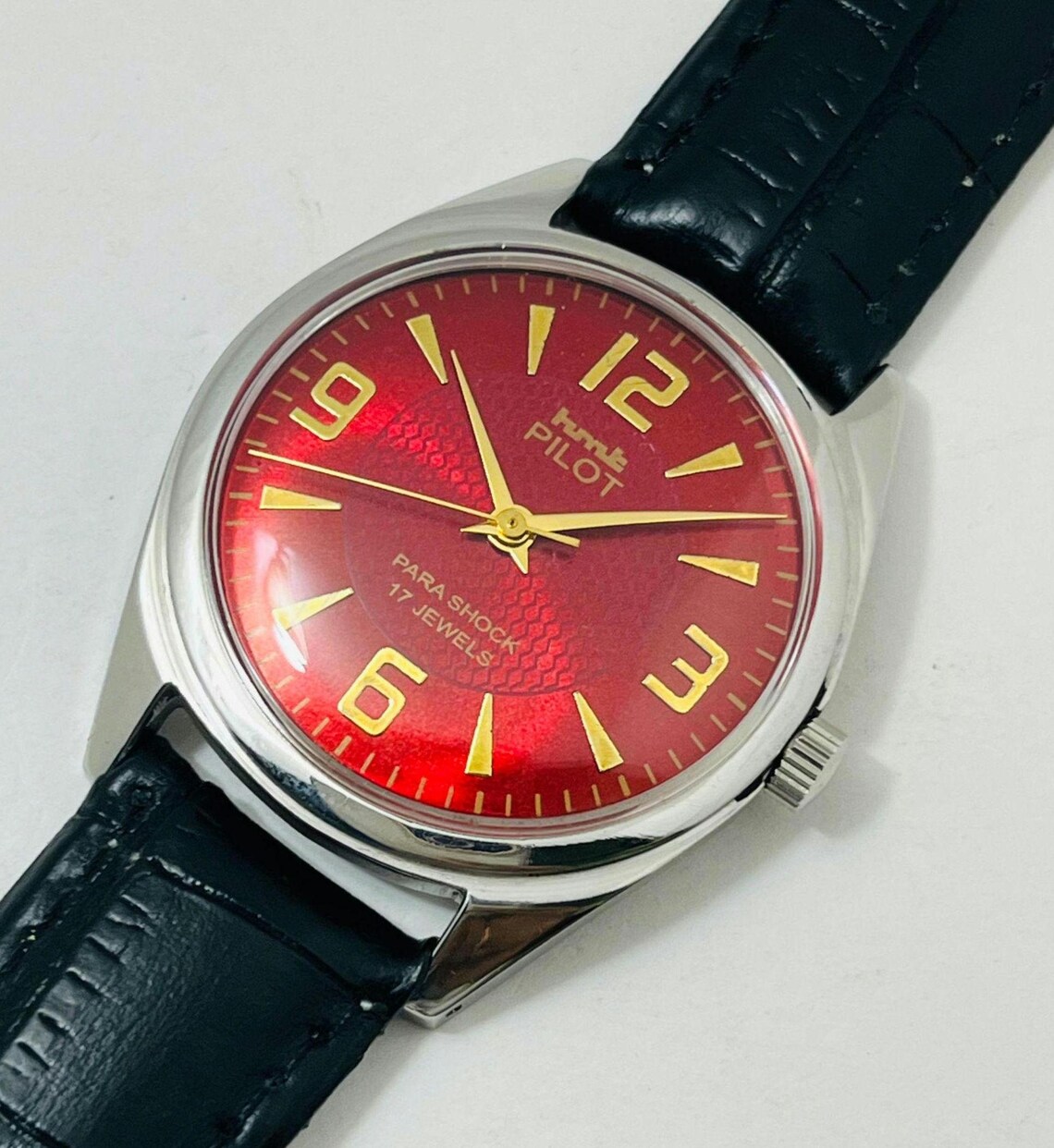 Vintage HMT Pilot Red Dial Mechanical Watch: 17Jewels Manual-Winding Made in India Christmas gifts, foto 3 de 5