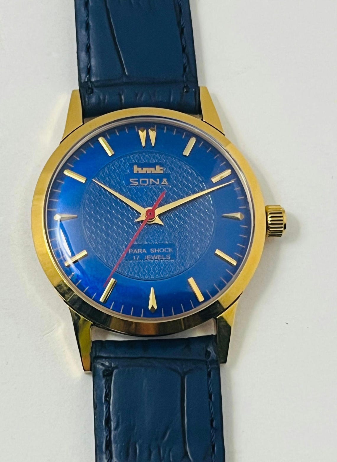 Vintage HMT Sona Blue Dial Mechanical Watch: 17 Jewels, Made in India Christmas gifts, photo 4 sur 5