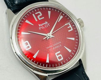 Vintage HMT Pilot Red Dial Mechanical Watch: 17Jewels Manual-Winding Made in India Christmas gifts