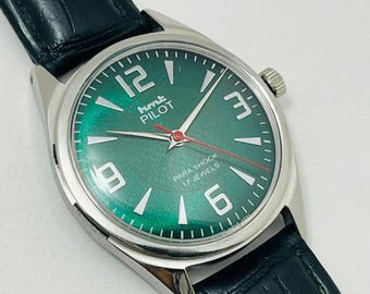 Vintage HMT Pilot Green Dial Mechanical Watch: 17Jewels Manual-Winding Made in India Christmas gifts