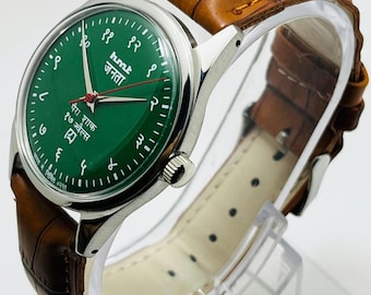 Vintage HMT Janata Watch: Green Hindi Dial, Mechanical 17 Jewels Pre- Owned