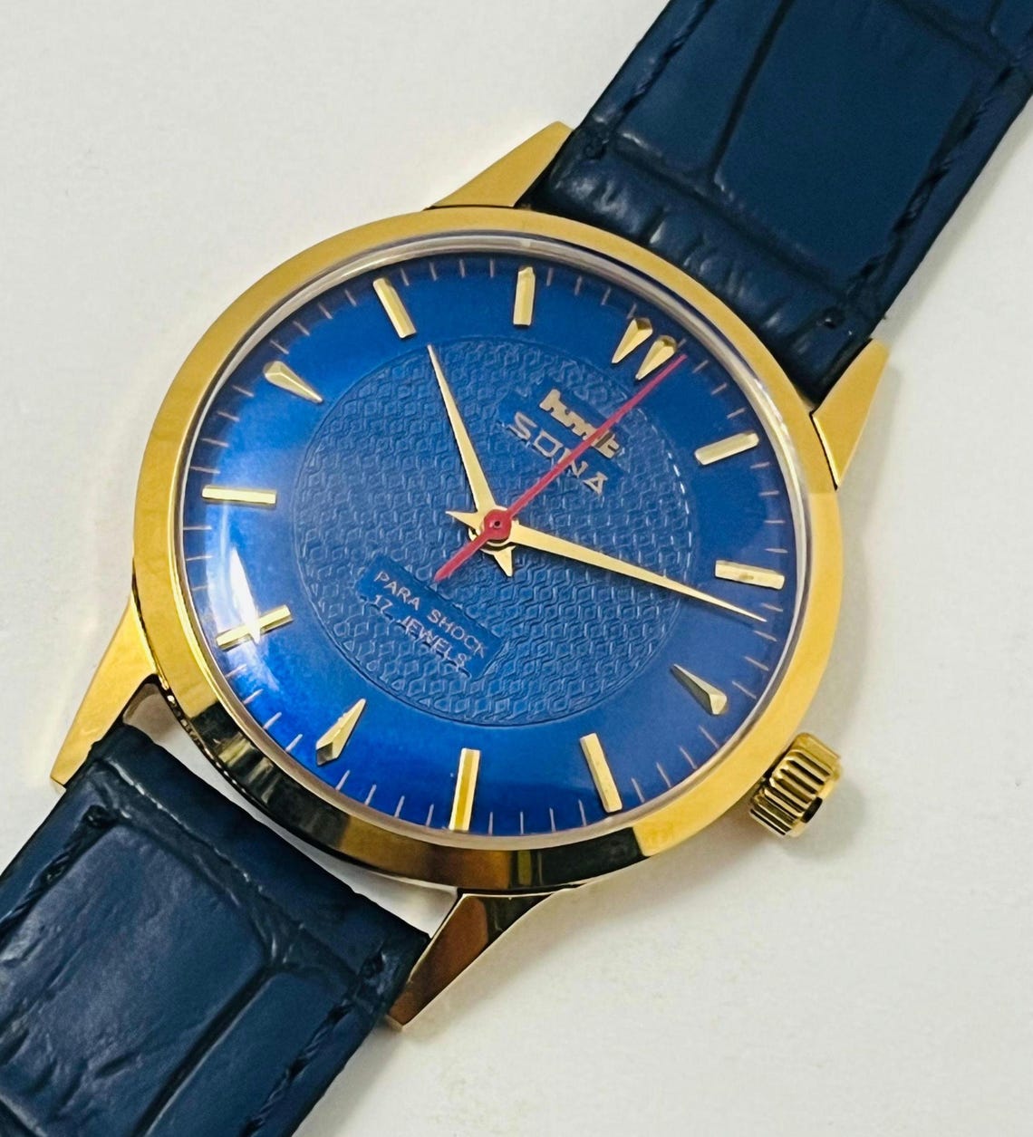 Vintage HMT Sona Blue Dial Mechanical Watch: 17 Jewels, Made in India Christmas gifts, photo 3 sur 5