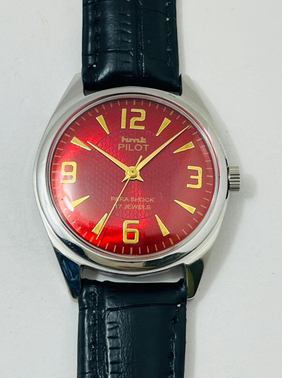 Vintage HMT Pilot Red Dial Mechanical Watch: 17Jewels Manual-Winding Made in India Christmas gifts, foto 2 de 5