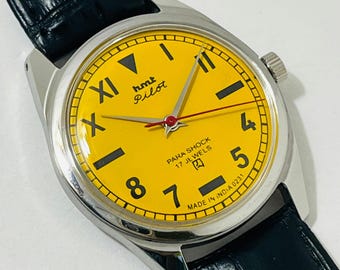 Vintage HMT Pilot Watch: Yellow Dial, Mechanical 17 Jewels