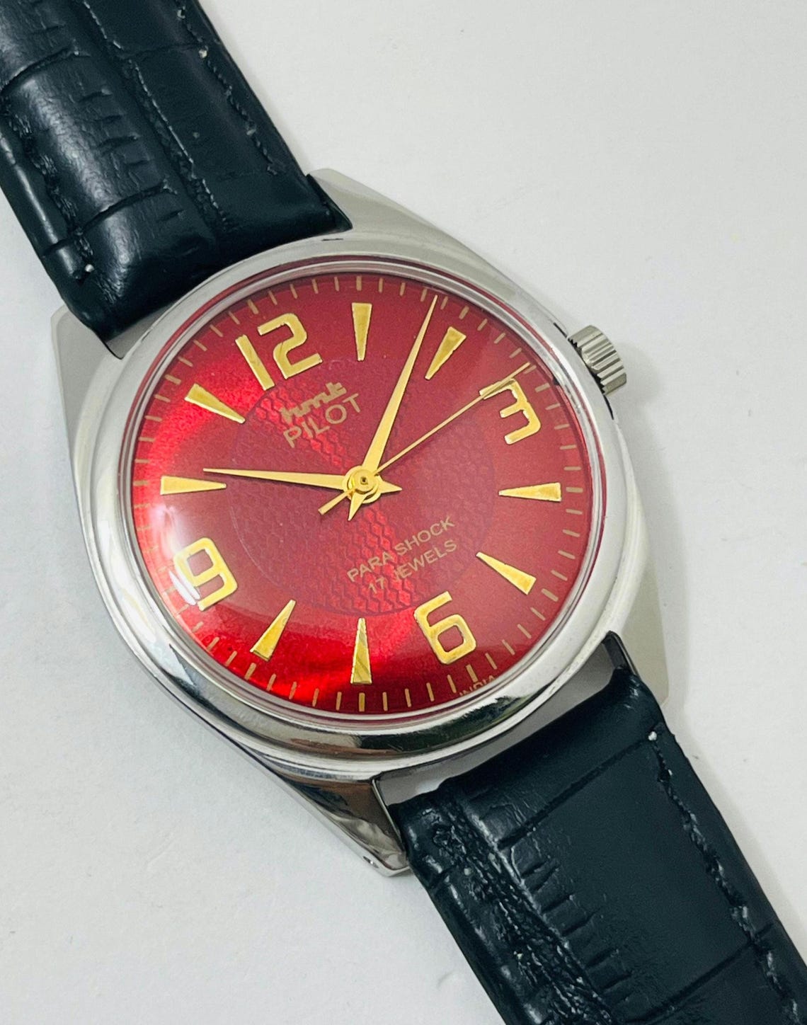 Vintage HMT Pilot Red Dial Mechanical Watch: 17Jewels Manual-Winding Made in India Christmas gifts, foto 1 de 5