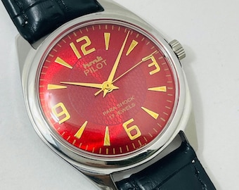 Vintage HMT Pilot Red Dial Mechanical Watch: 17Jewels Manual-Winding Made in India Christmas gifts