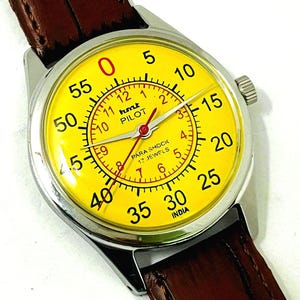 Vintage HMT Pilot Watch: Yellow Dial, Stainless Steel, 17 Jewels