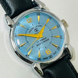 Refurbished Vintage Favre Leuba Geneve Mechanical Watch, Sky Blue Dial, 17 Jewels Pre-Owned