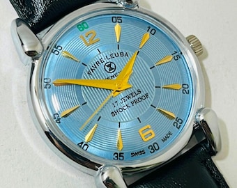 Refurbished Vintage Favre Leuba Geneve Mechanical Watch, Sky Blue Dial, 17 Jewels Pre-Owned