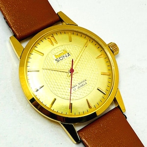Vintage HMT Sona Mechanical Watch: Golden Dial, 17 Jewels, Stainless Steel Case Christmas gifts