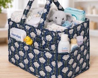 Personalized Quilted Baby Diaper Caddy, Floral Nursery Organizer Basket Baby Shower Gift Basket New Mom Storage Tote Portable Baby Organizer
