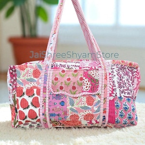 Large Cotton Patches Duffle Bags Blockprint Quilted Fabric Weekender Bags For Women Holiday Gifts Handmade Colorful Travel Overnight Bags