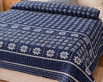 Colcha Kantha vintage hecha a mano, manta de algodón orgánico, cubrecama indio, manta bohemia