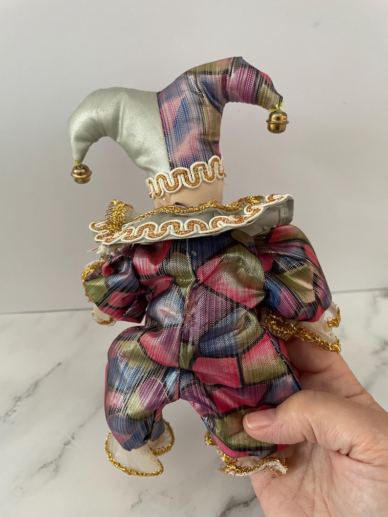 Vintage Hand-painted Clown Jester Figurine Colorful Gold Accents Circus ...