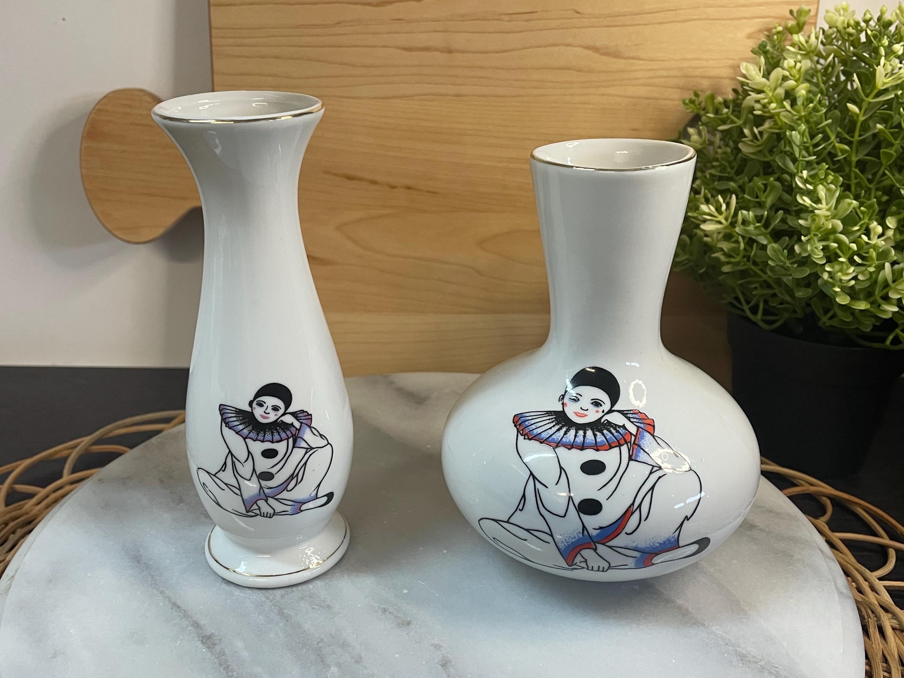 アンティーク 気球 ピエロ AERIAL CLOWNS 陶器 インテリア レトロ Vintage Pierrot Clown Porcelain Vases Hand Painted Whimsical
