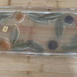 Vintage Luminarc France Glass Tray Hand-Painted Floral Relief Design 1980s Frosted Rectangular Serving or Vanity Tray, French Art Glass