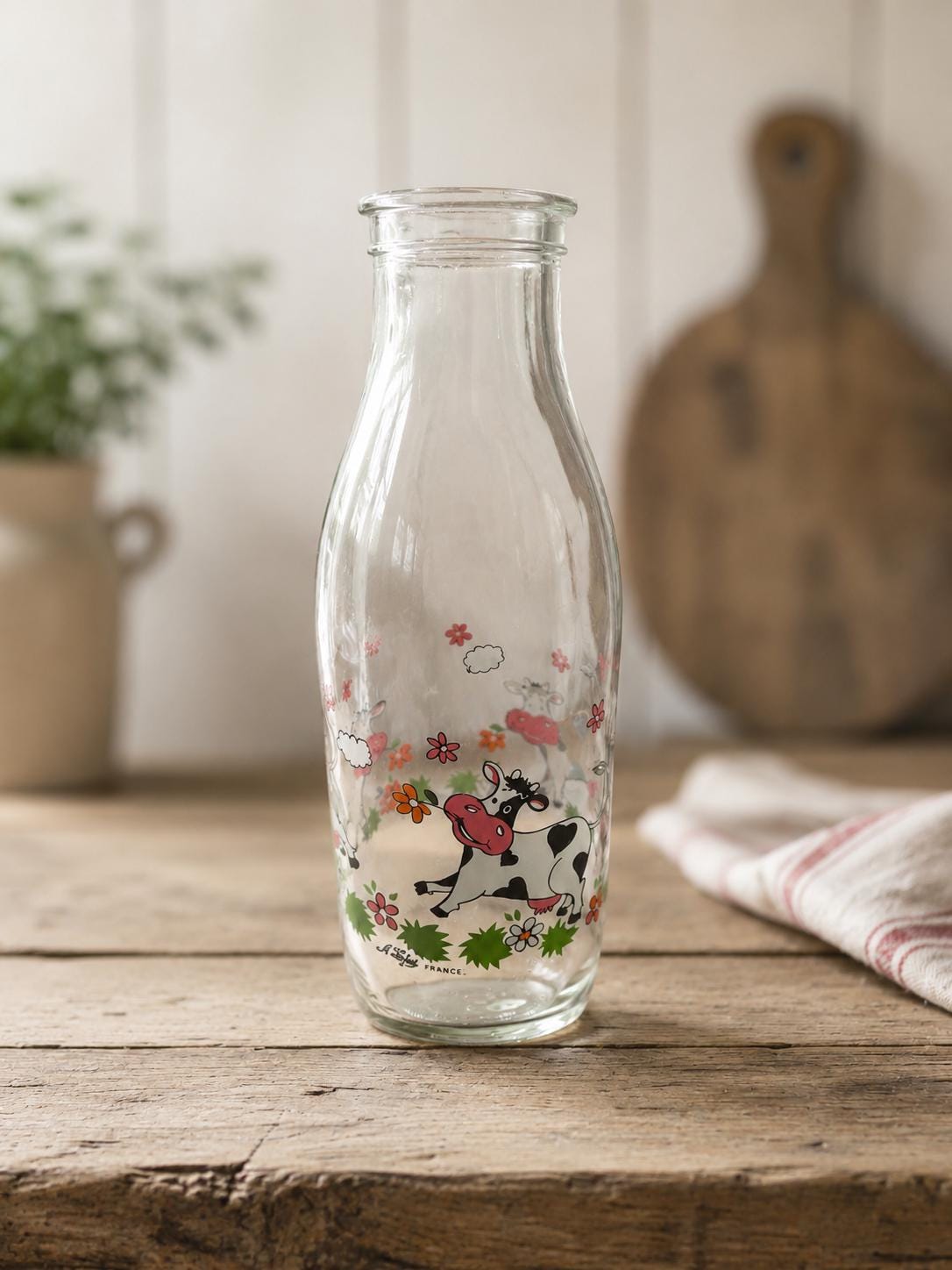 Vintage Le Parfait Cow Bottle French Farmhouse Glass 1.04L Floral