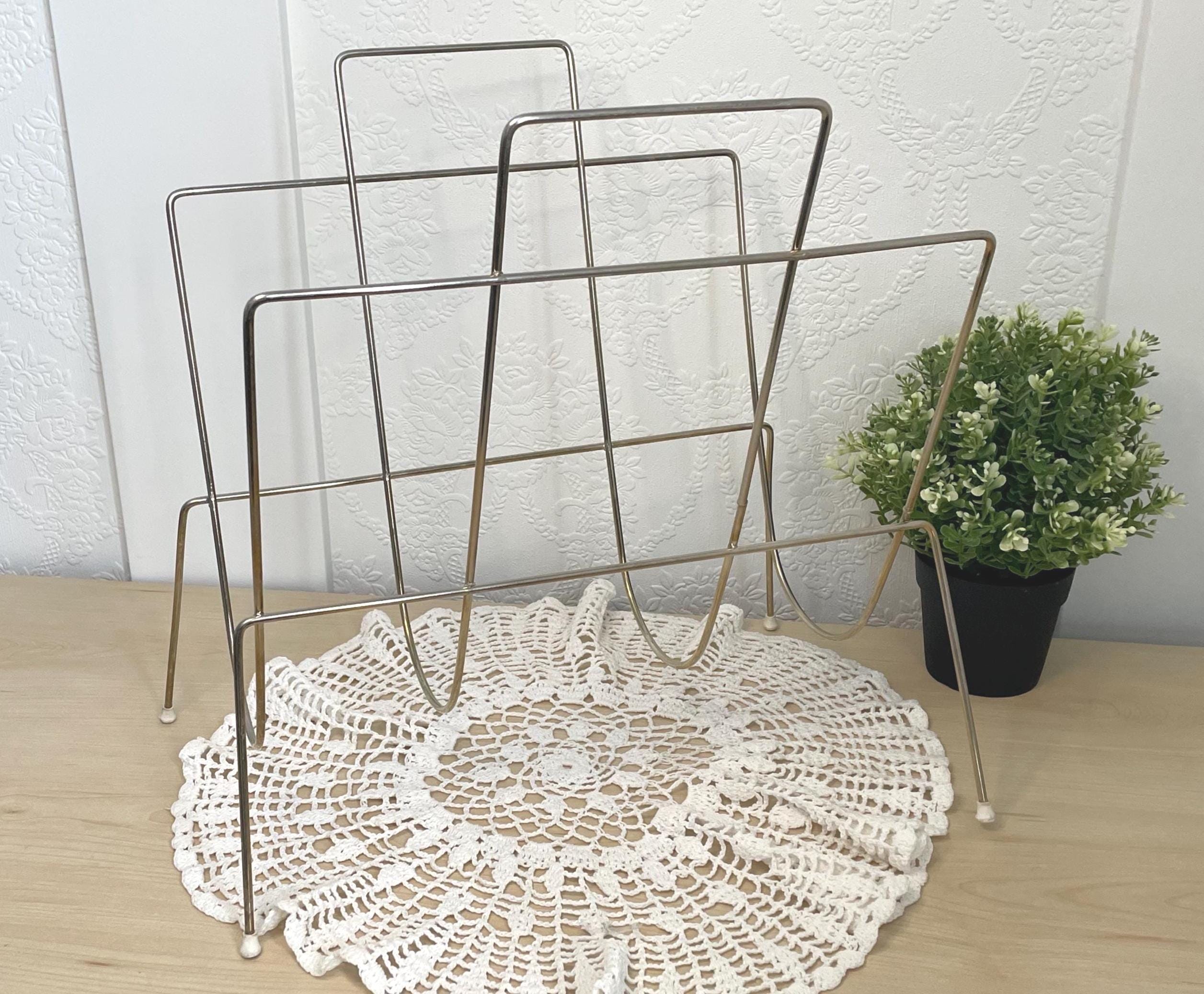 Vintage Metal Magazine Rack Mid Century Modern Wire Organizer
