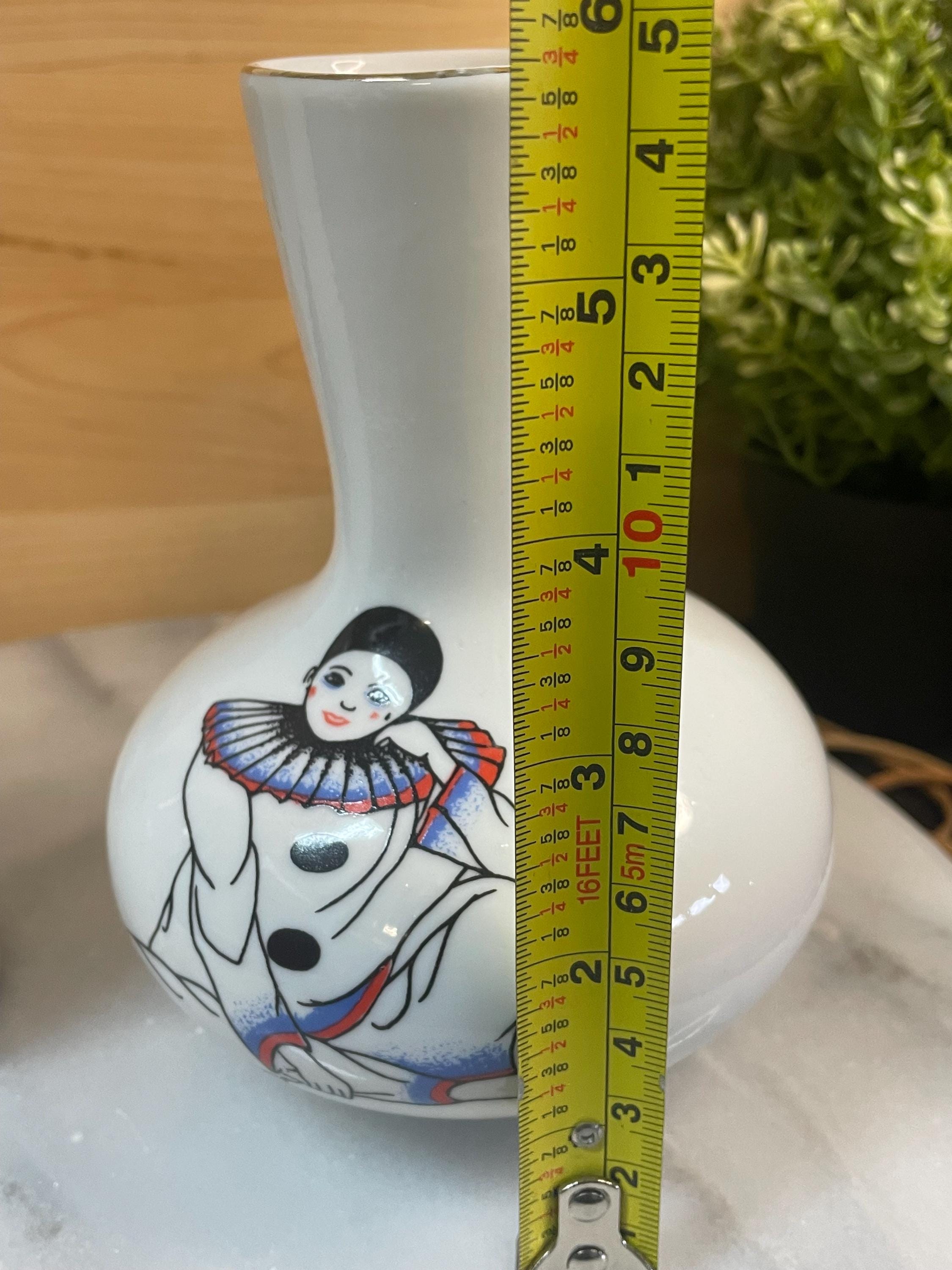 Vintage Pierrot Clown Porcelain Vases Hand Painted Whimsical