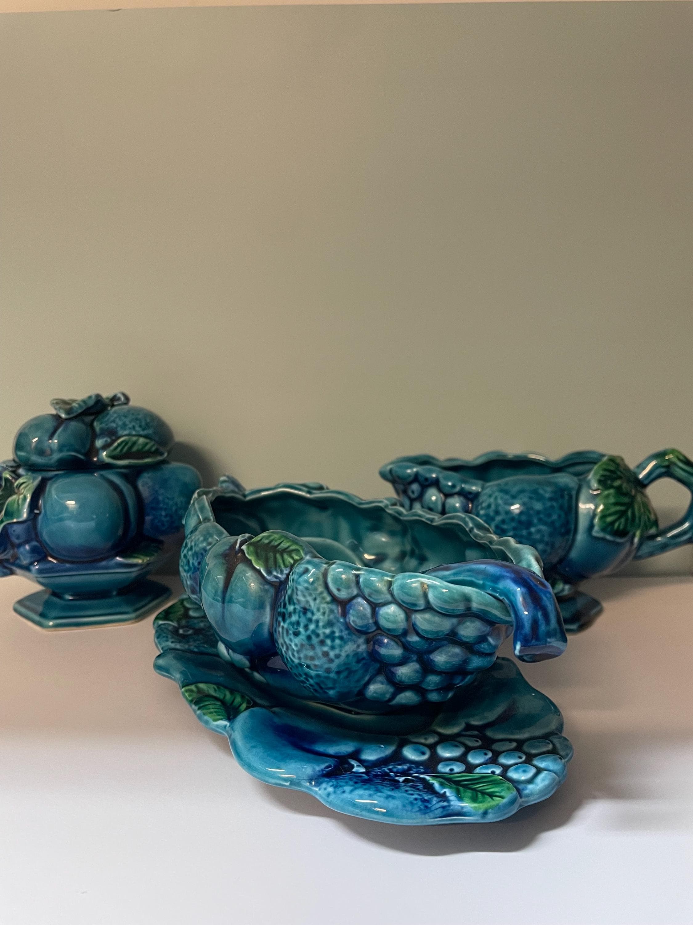 Inarco Japan Mood Indigo Blue Ceramic Creamer Sugar Bowl Gravy