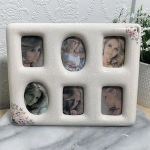 Vintage 1983 Terragrafics Ceramic Multi Photo Collage Frame Crackle Glaze Floral Gift