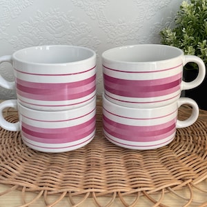 Vintage Pink Stripe Soup Mug Set of 4 Collection Manoir Korean Handcrafted Ceramic Cups