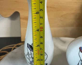 Vintage Pierrot Clown Porcelain Vases Hand Painted Whimsical