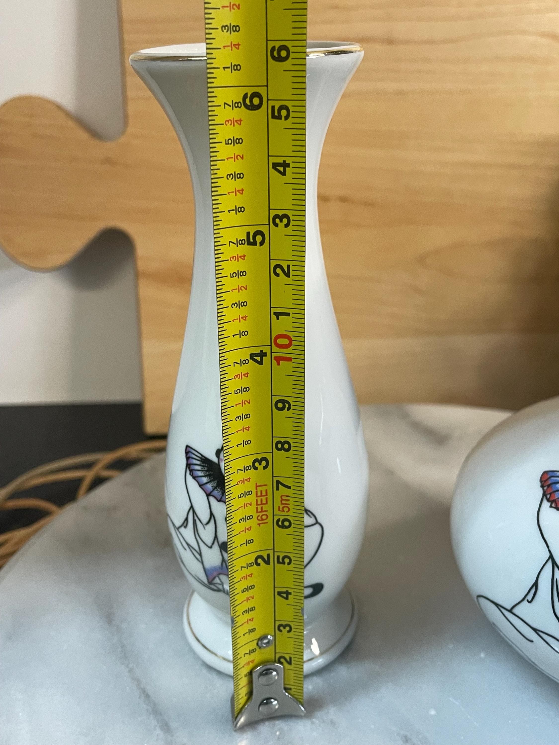 Vintage Pierrot Clown Porcelain Vases Hand Painted Whimsical