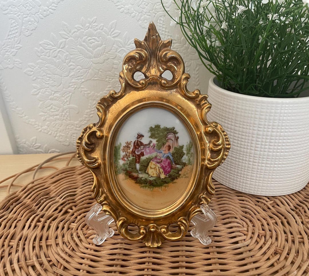 Vintage Oval Porcelain Frame With Gold Rococo Details Hand-painted ...