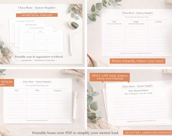 Overwhelmed Mom Printable, Mental Load Reset Worksheet, Daily Weekly Task List, Home Organization Systems Snapshot