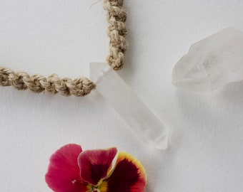 Matte Quartz Double Point Crystal Hemp Necklace