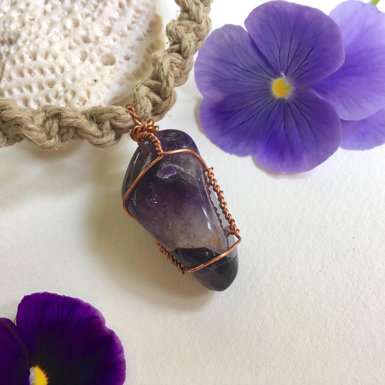 Maine Amethyst Wire Wrapped Hemp Necklace Etsy