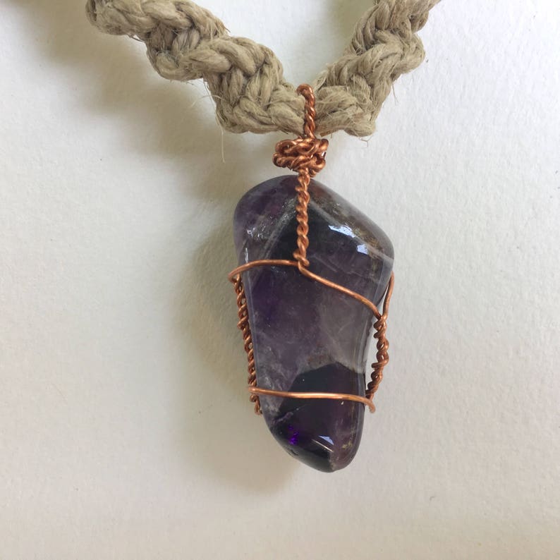 Maine Amethyst Wire Wrapped Hemp Necklace Etsy