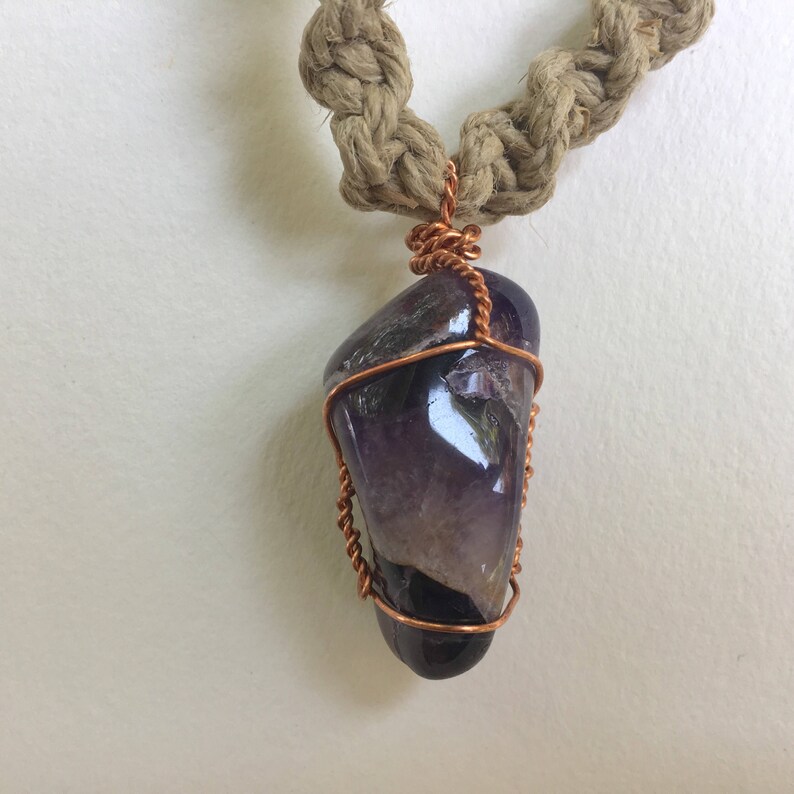 Maine Amethyst Wire Wrapped Hemp Necklace Etsy