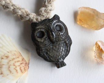 Obsidian Owl Hemp Necklace