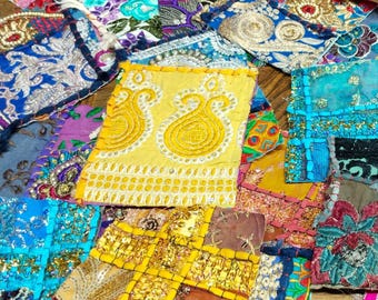 Indian Vintage Bohemian Embroidery Scrap Patchwork Crafting Sewing Scraps Boho Patches Fabric Scraps Doll Art Junk Journal Scrap For Gifts