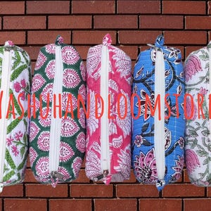 Floral Quilted Cotton Pencil Pouch: Vintage Style Zipper Bag Fabric Pencil Case Wash Quilted Pencil Bag Gifts for Students Makeup brush bag