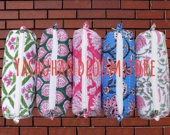 Floral Quilted Cotton Pencil Pouch: Vintage Style Zipper Bag Fabric Pencil Case Wash Quilted Pencil Bag Gifts for Students Makeup brush bag
