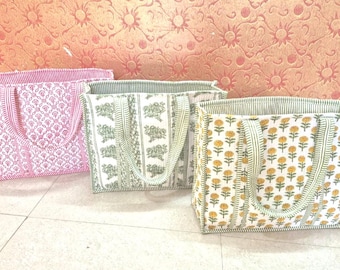 Handmade Floral Print Quilted Cotton Tote Bag: Travel Beach Shopper Bag, Bridesmaid Proposal, Large Shoulder Purse, Boho Weekender Bags