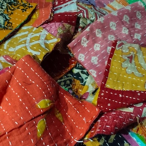 Bohemian Kantha quilt scraps, Pre Cut Kantha Square, Boho Fabric Charm Pack, Fabric Fat Quarter Remains, Patches Quilting For Bundle