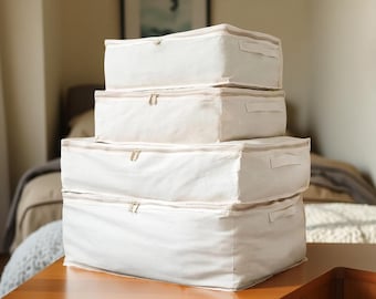 Handmade Canvas Cotton Zippered Sweater Bag/Storage Bag for Closets and Under the Bed for Beddings Comforters Blankets Pillows